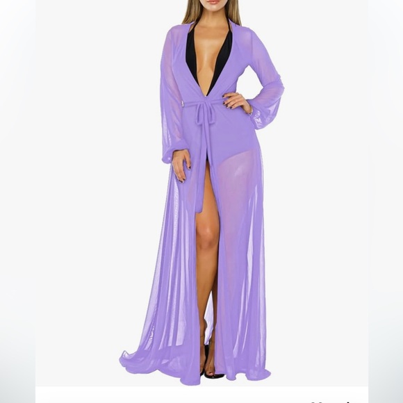 Hollywood glam robe long duster retro vintage sheer mesh...